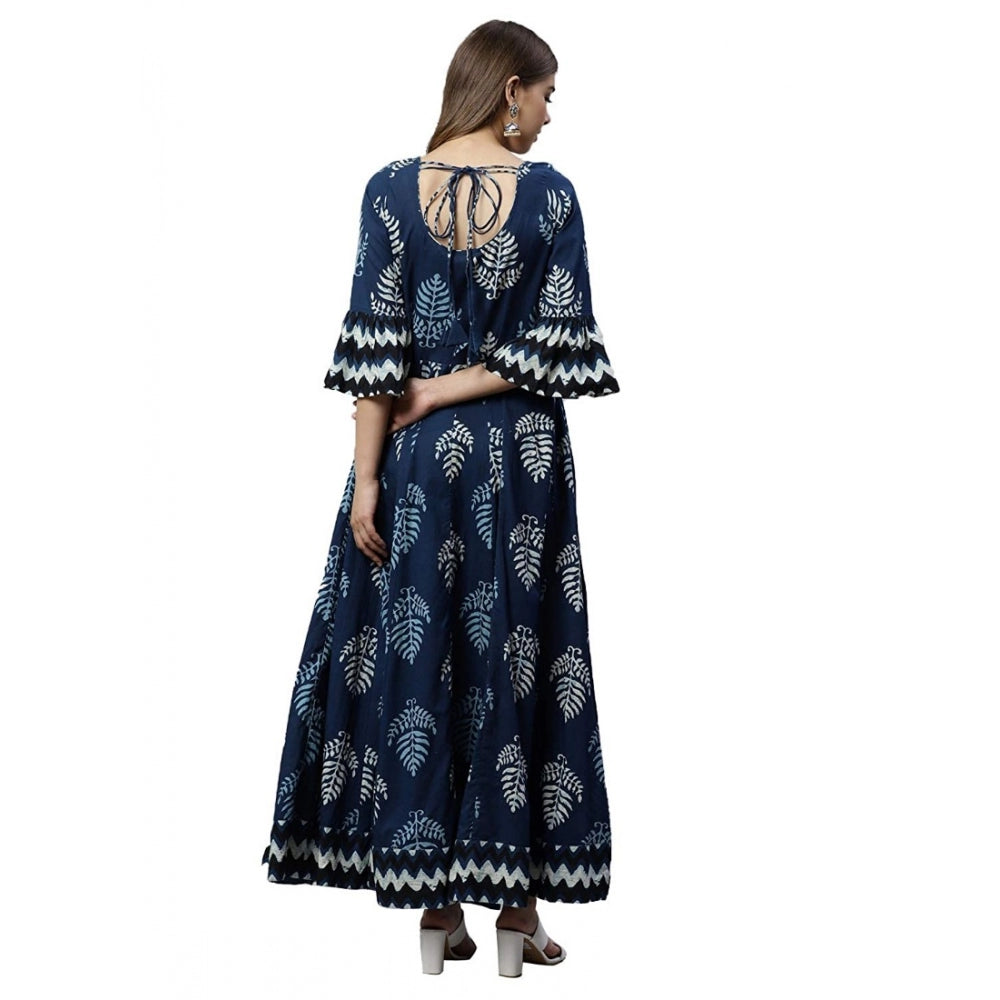 Generic Women's Cotton Printed Regular Kurti (Blue, Cotton )