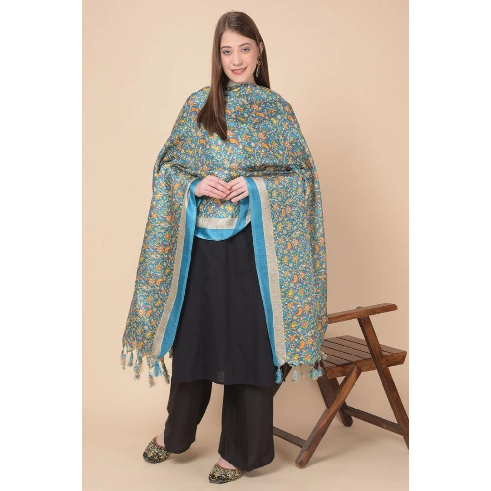 Generic Women's Art Silk Printed Dupatta (Turquoise, Length: 2.25 to 2.50 Mtr)