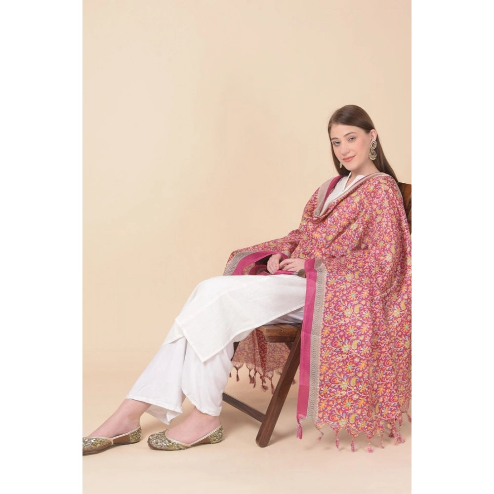 Generic Women's Art Silk Printed Dupatta (Pink, Length: 2.25 to 2.50 Mtr)