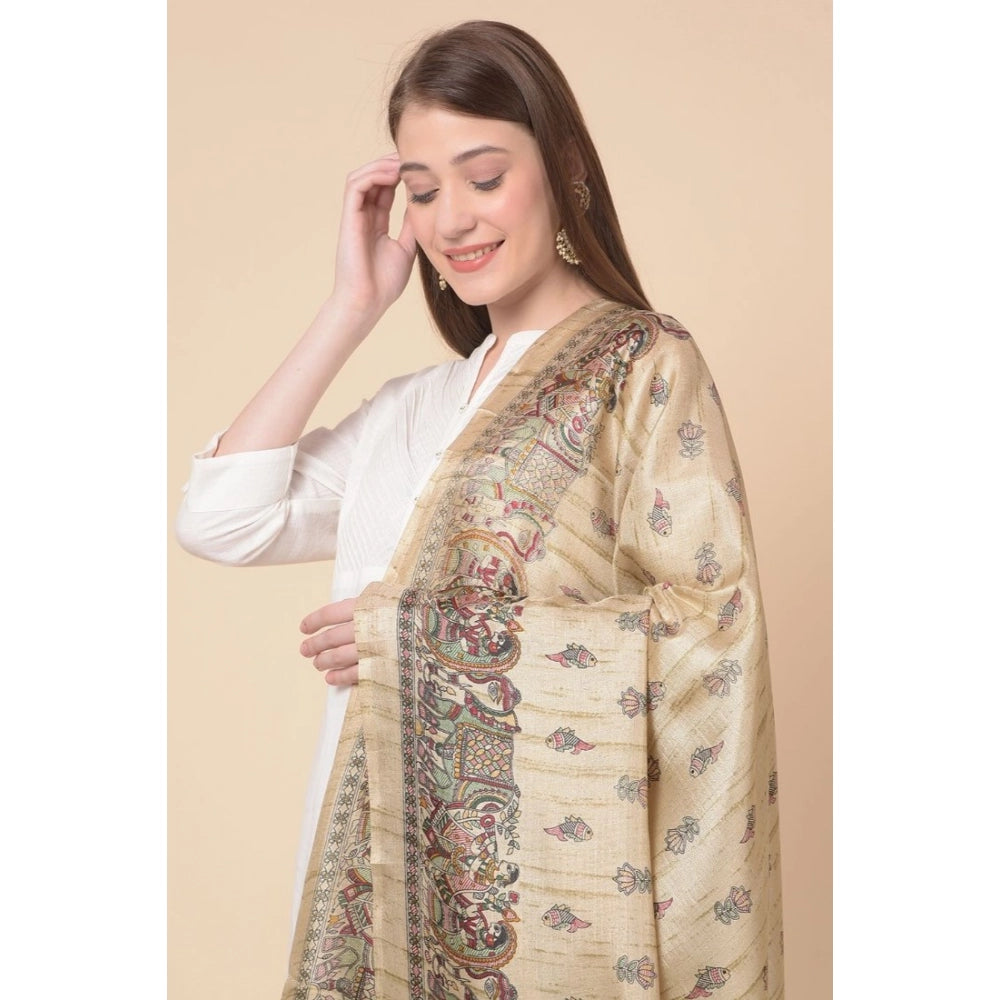 Generic Women's Art Silk Printed Dupatta (Gold, Length: 2.25 to 2.50 Mtr)
