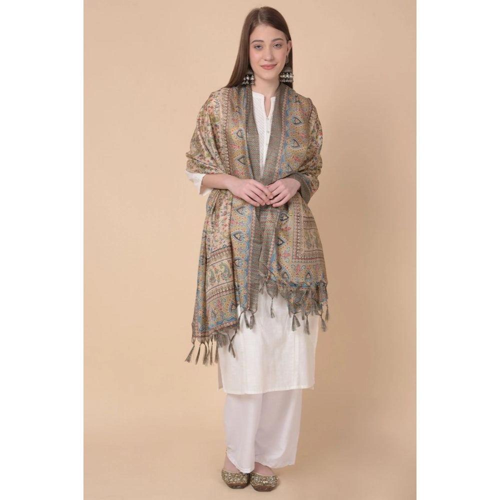 Generic Women's Art Silk Printed Dupatta (Light Brown, Length: 2.25 to 2.50 Mtr)
