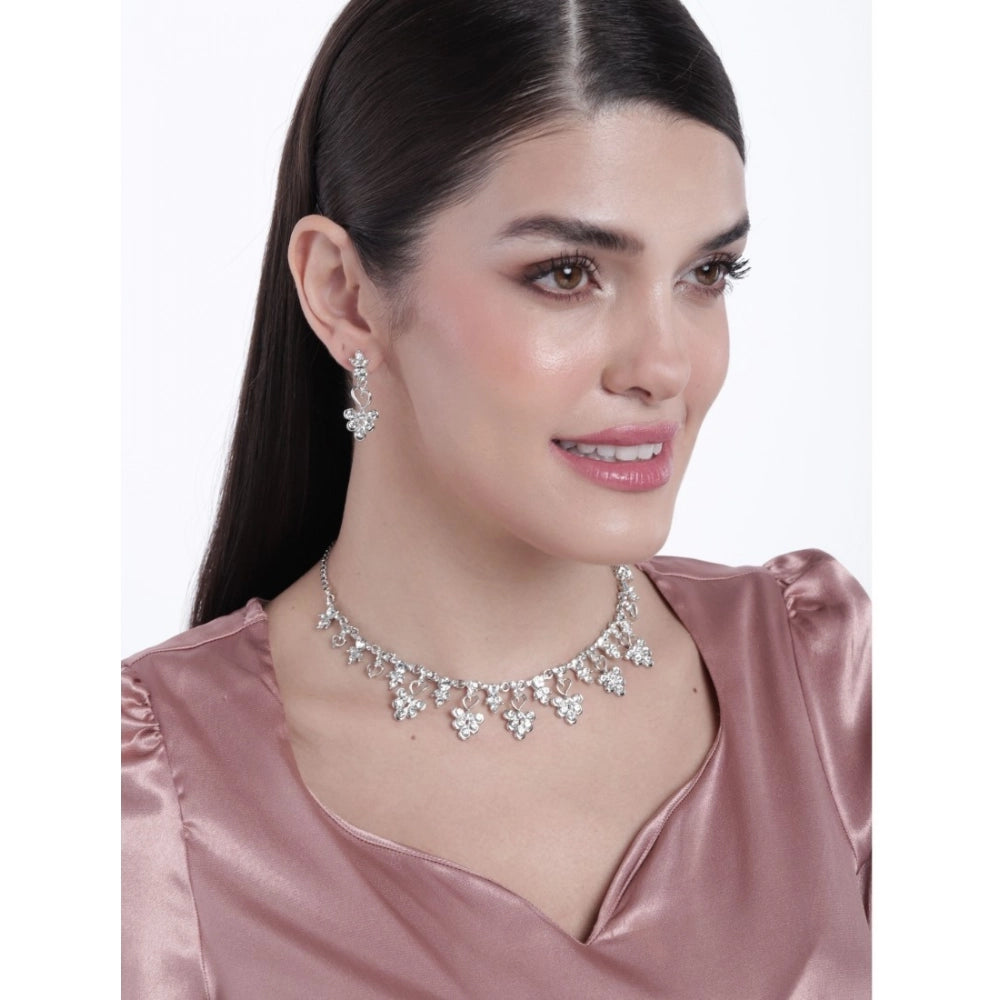 Generic Women's Rose Gold Plated Brass Necklace & Earings Set (Silver)
