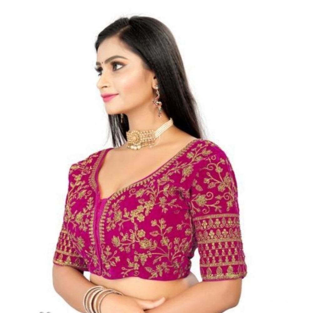 Generic Women's Velvet Embroidery Readymade Blouse (Pink, Size: Free Size)