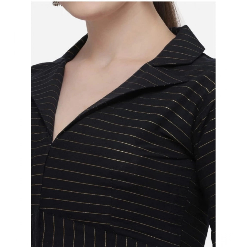 Generic Women's Cotton Striped Readymade Blouse (Black, Size: Free Size)