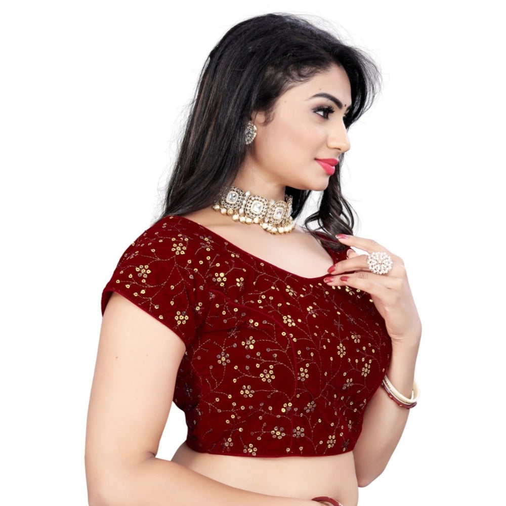 Generic Women's Velvet Sequins Readymade Blouse (Maroon, Size: Free Size)