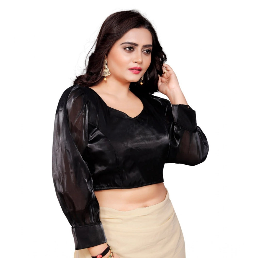 Generic Women's Organza Plain Readymade Blouse (Cream, Size: Free Size)