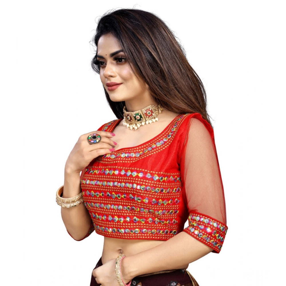 Generic Women's Phantom Silk Embroidery Readymade Blouse (Red, Size: Free Size)