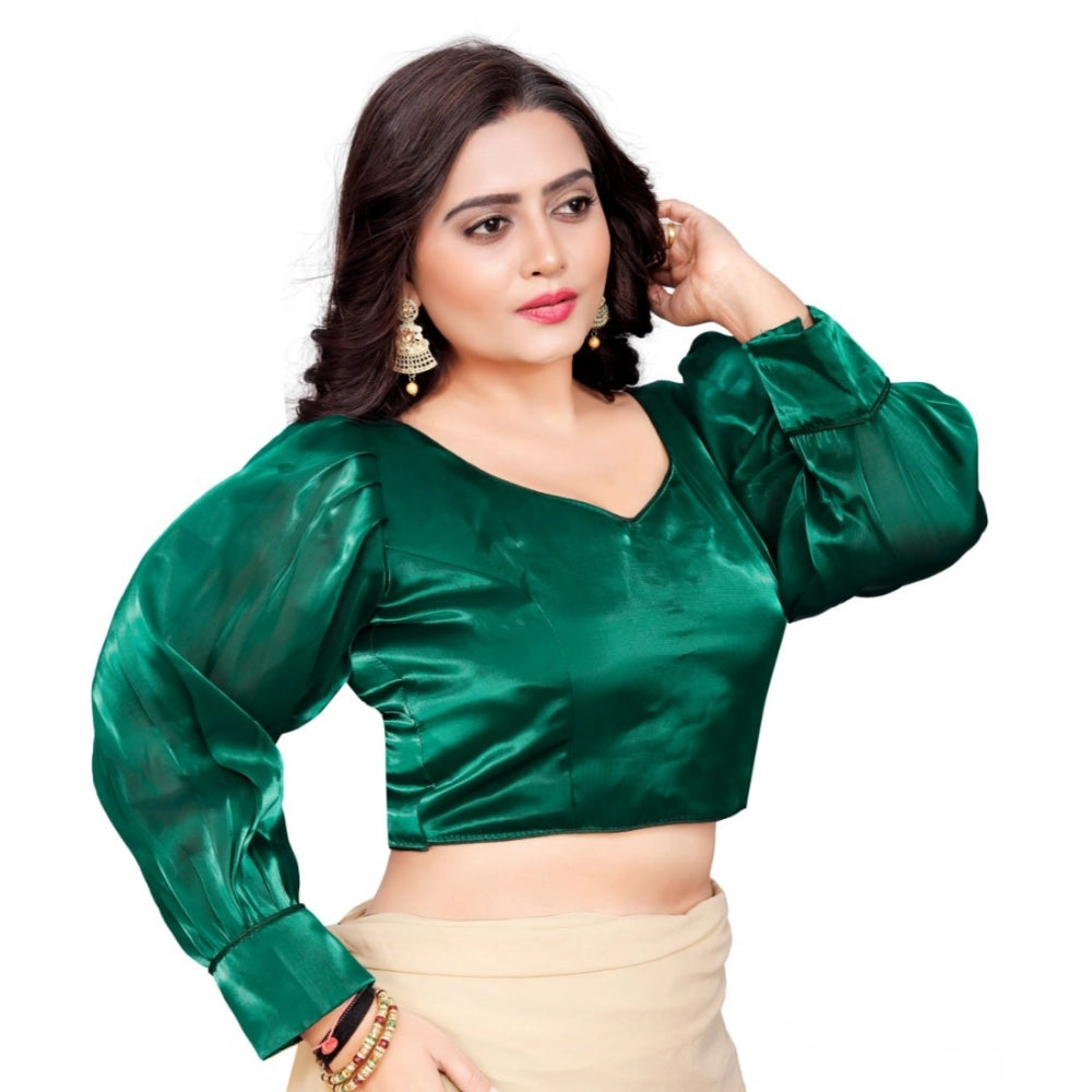 Generic Women's Organza Plain Readymade Blouse (Green, Size: Free Size)