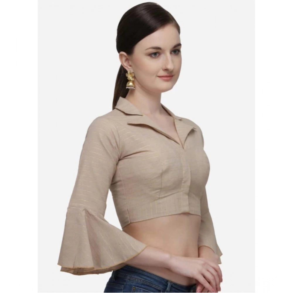 Generic Women's Cotton Striped Readymade Blouse (Beige, Size: Free Size)