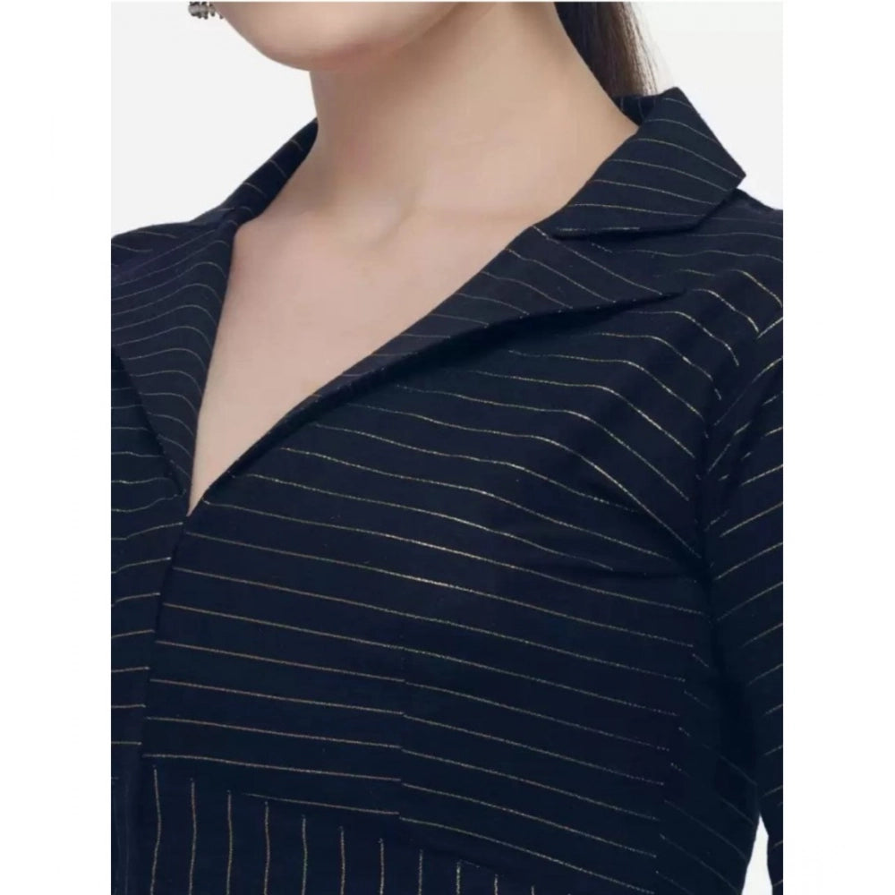 Generic Women's Cotton Striped Readymade Blouse (Navy Blue, Size: Free Size)