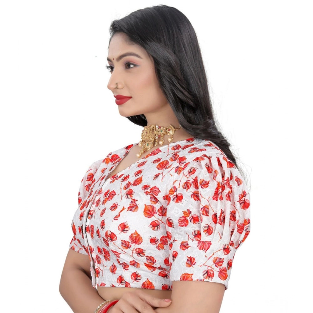 Generic Women's Cotton Blend Floral Readymade Blouse (Red, Size: Free Size)