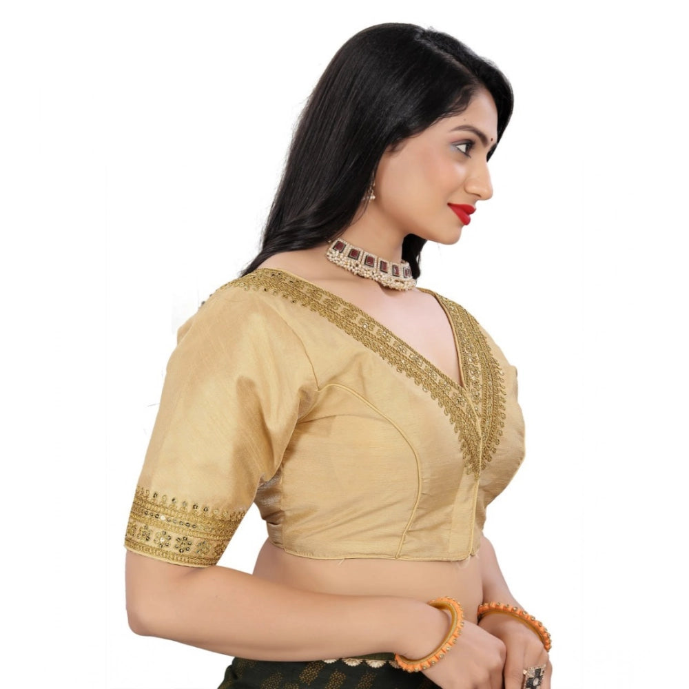 Generic Women's Banglory Embroidery Readymade Blouse (Beige, Size: Free Size)