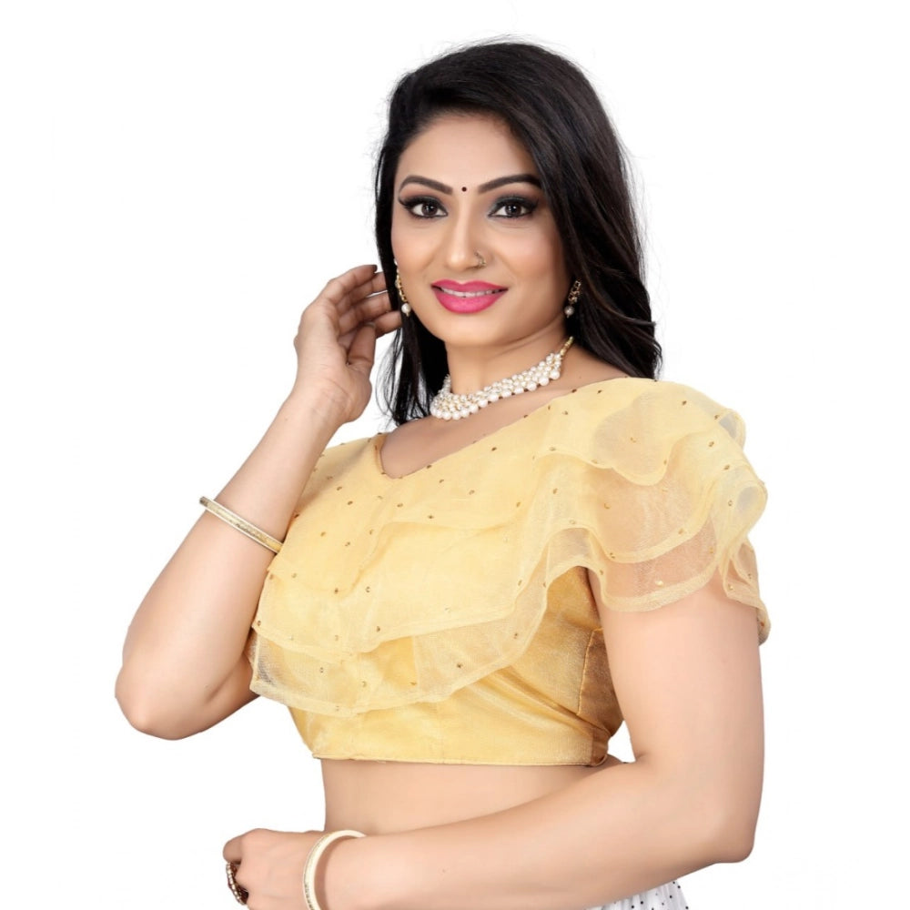 Generic Women's Nylon Diamond Work Readymade Blouse (Beige, Size: Free Size)