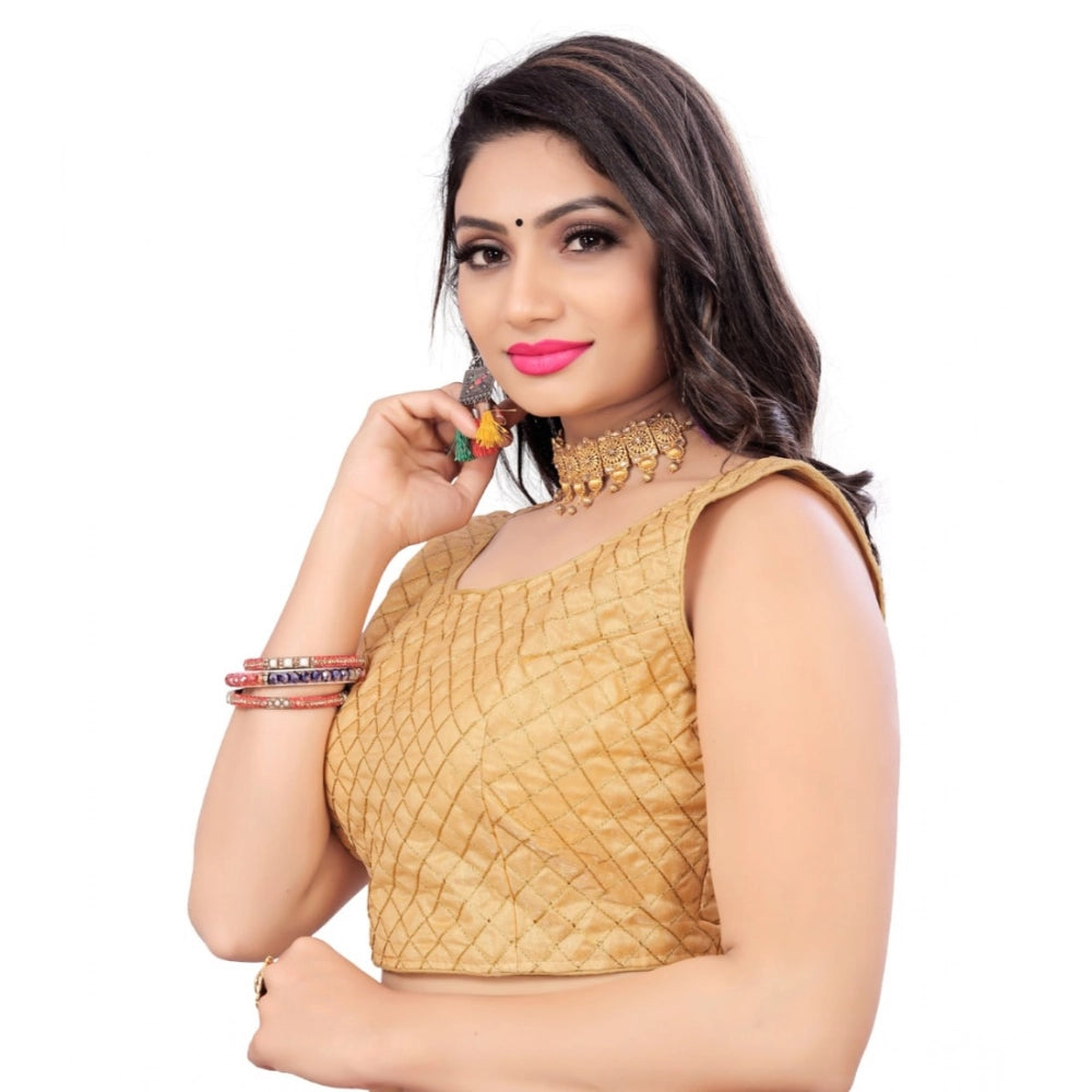 Generic Women's Satin Embroidery Readymade Blouse (Beige, Size: Free Size)