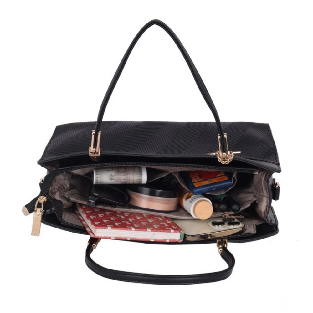 Generic Women's Faux Leather Textured Adjustable Long Belt Handbag (Black)