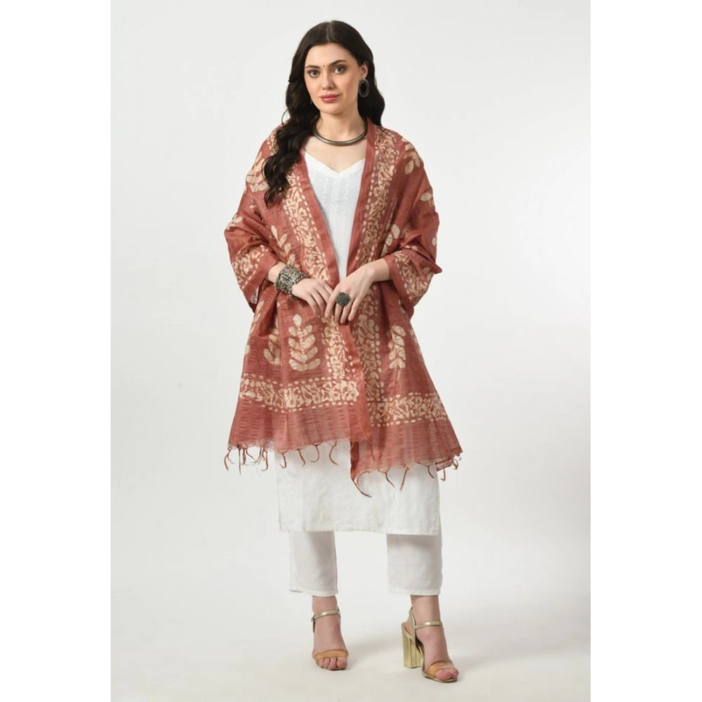 Generic Women's Cotton Printed Dupatta (Brown, Length: Free Size)