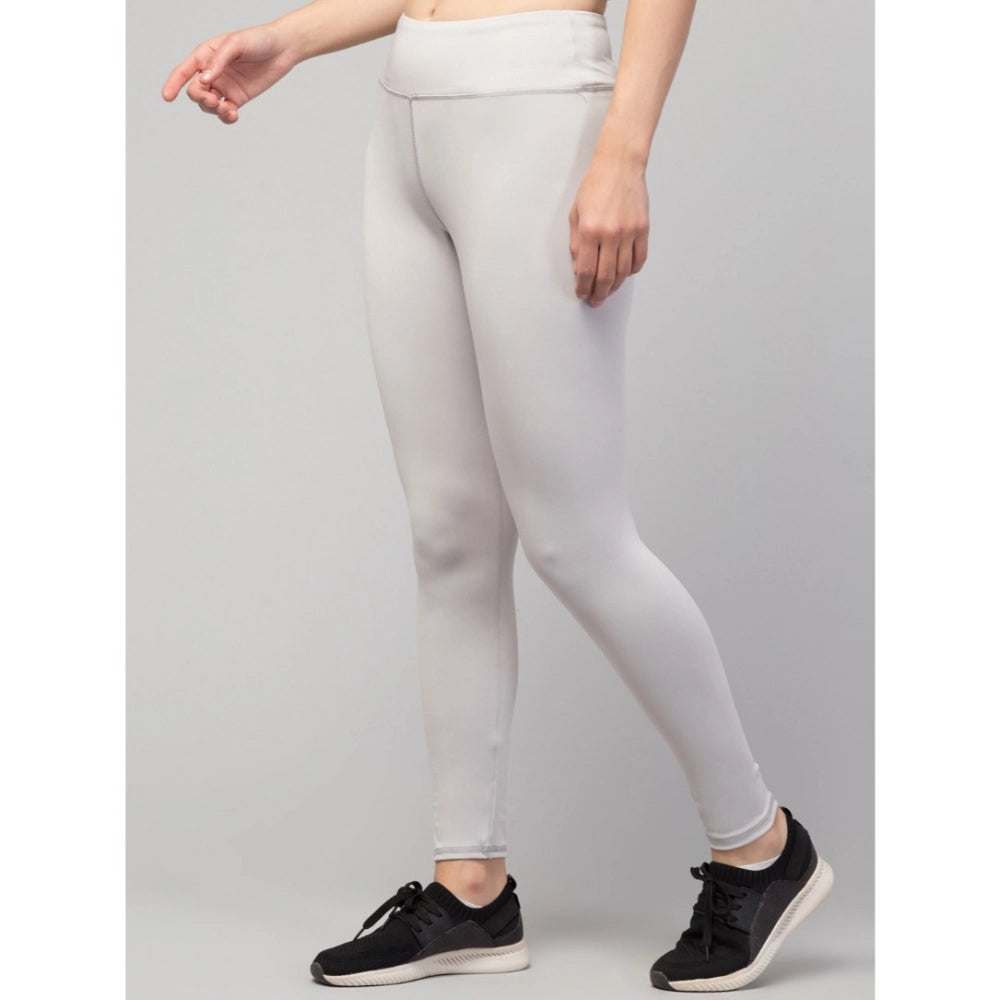 Generic Women's Polyester Solid Ankle Length High-Rise Tights (Light Grey)