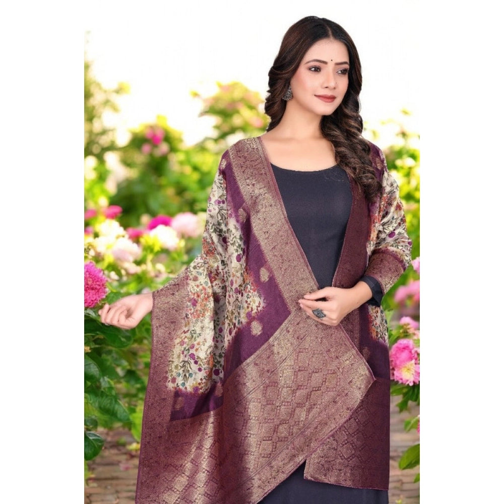 Generic Women's chanderi silk Printed Dupatta (Magenta, Length: 2 Mtr)