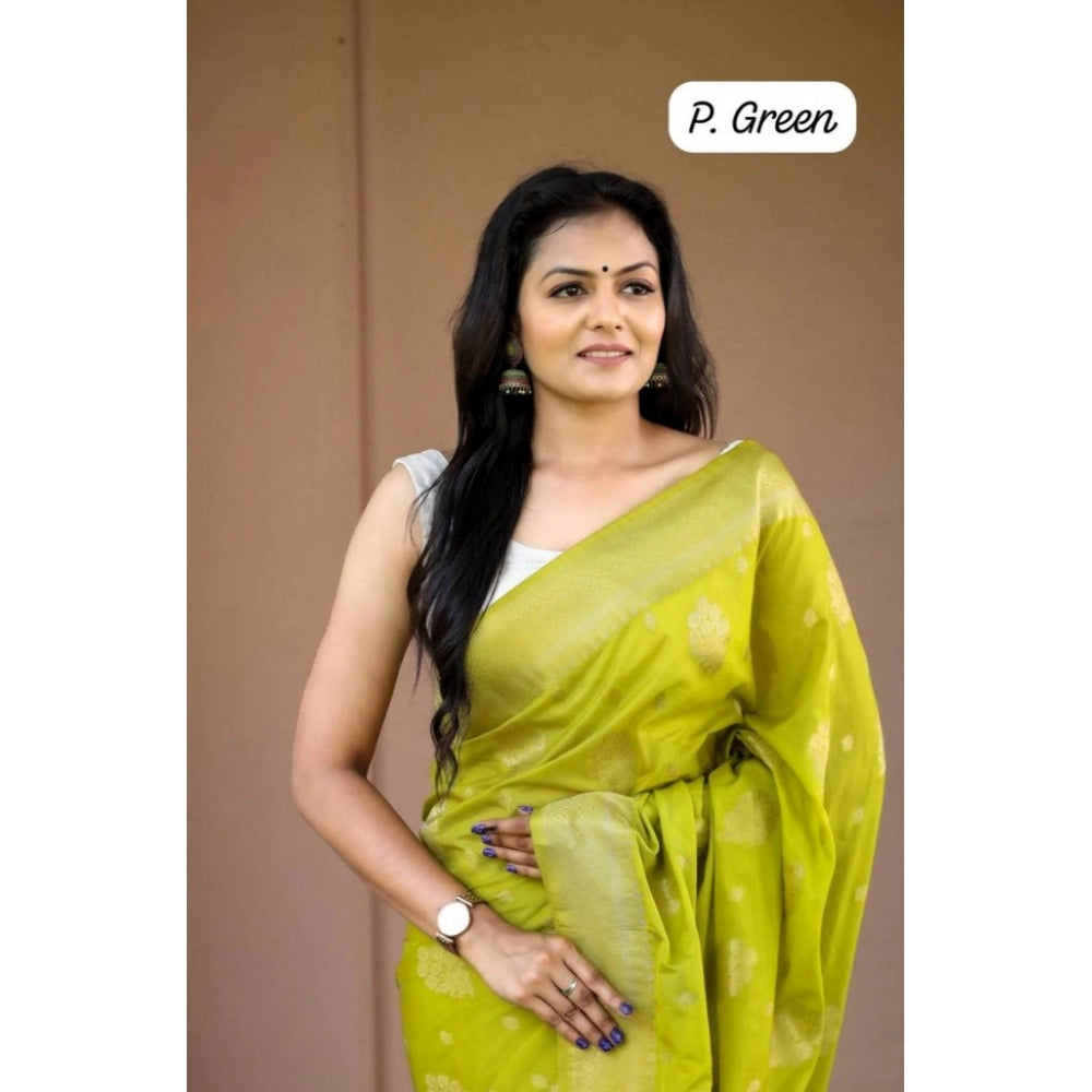 Generic Women's Soft Lichi Silk Printed Saree With Unstitched Blouse 5.5Mtr (Green)