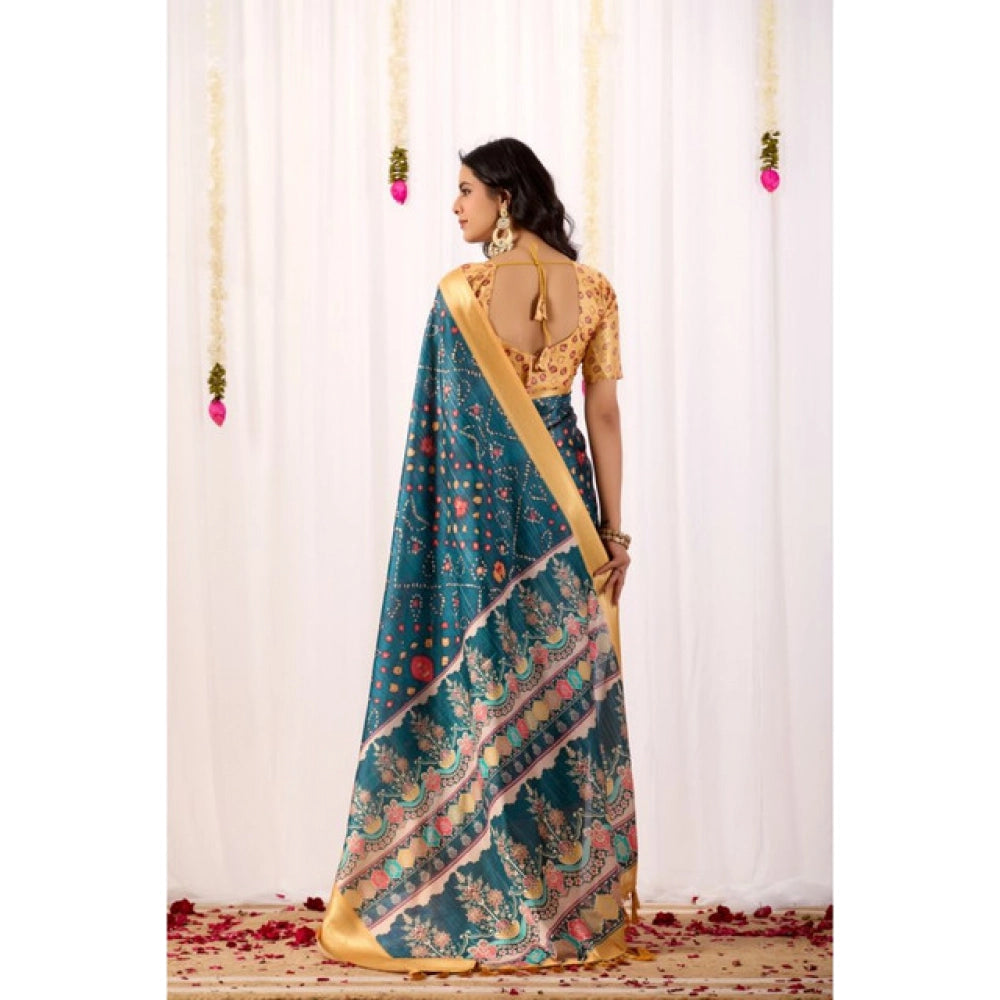 Generic Women's Faux_Banarasi Printed Saree With Unstitched Blouse 5.5Mtr (Teal)