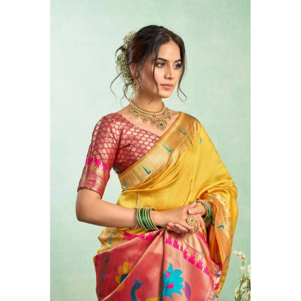 Generic Women's Silk Blend Woven Saree With Unstitched Blouse 5.5 Mtr (Mustard)