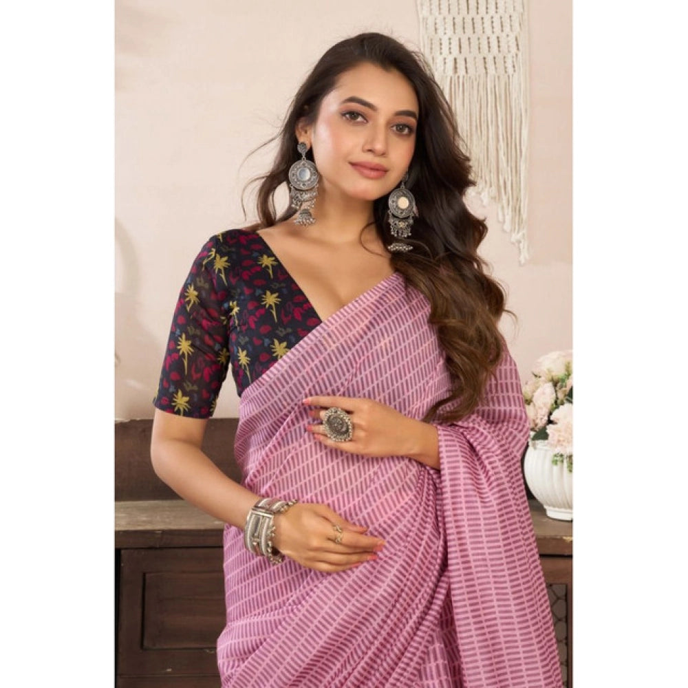 Generic Women's Linen Cotton Printed Ready To Wear Saree With Unstitched Blouse 5.5 Mtr (Light_Pink)