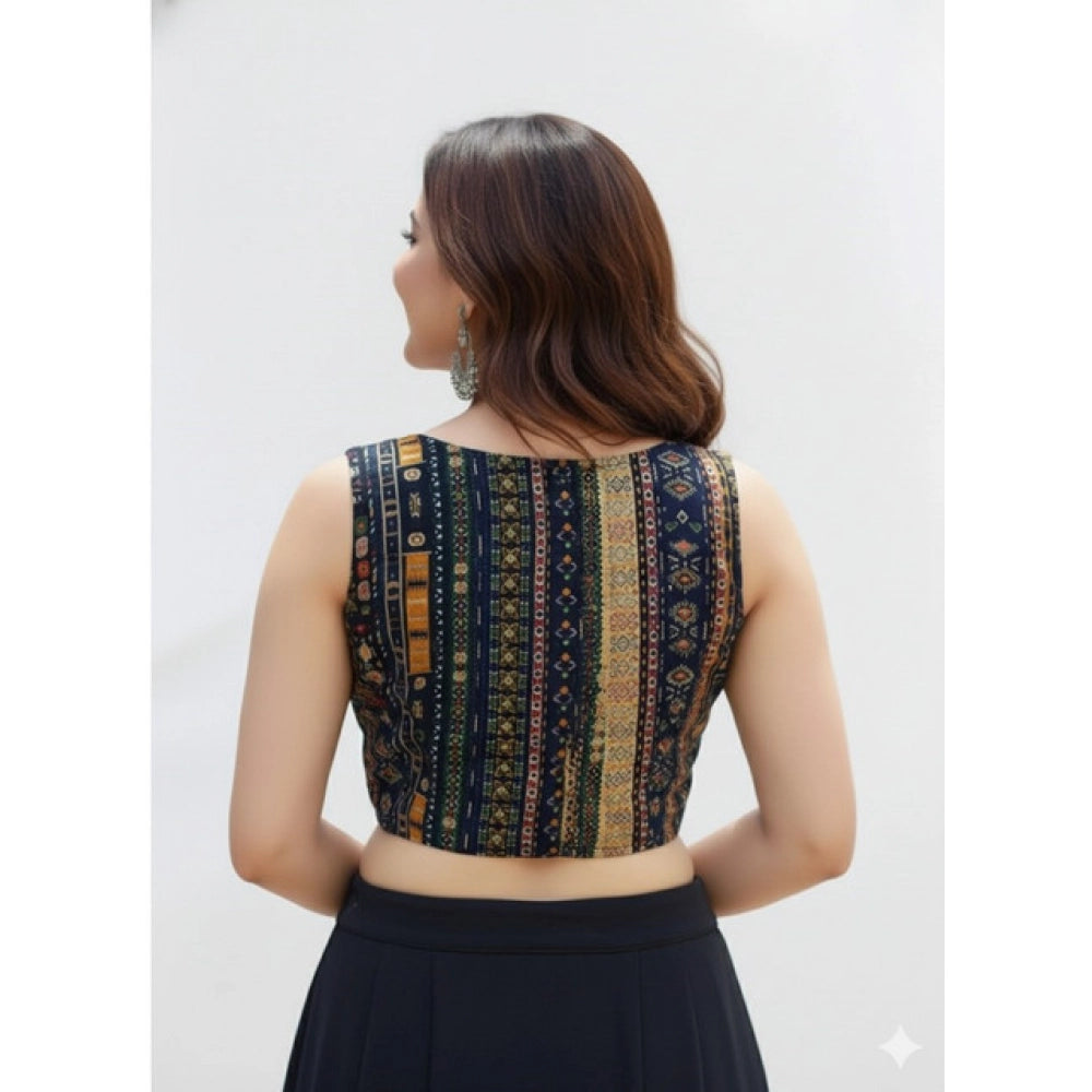 Generic Women's Cambric Cotton V Neck Padded Blouse (Navy, 38 Ready Size (Self-Alterable 36–40)