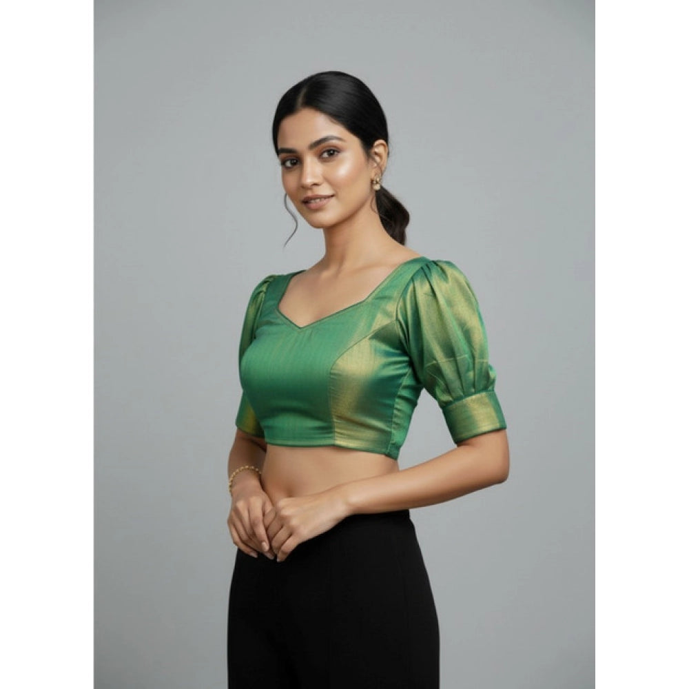 Generic Women's Erode Silk V Neck Padded Blouse (Green, 38 Ready Size (Self-Alterable 36–40)