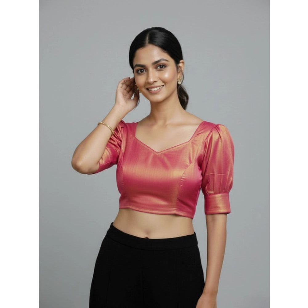 Generic Women's Erode Silk V Neck Padded Blouse (Pink, 38 Ready Size (Self-Alterable 36–40)