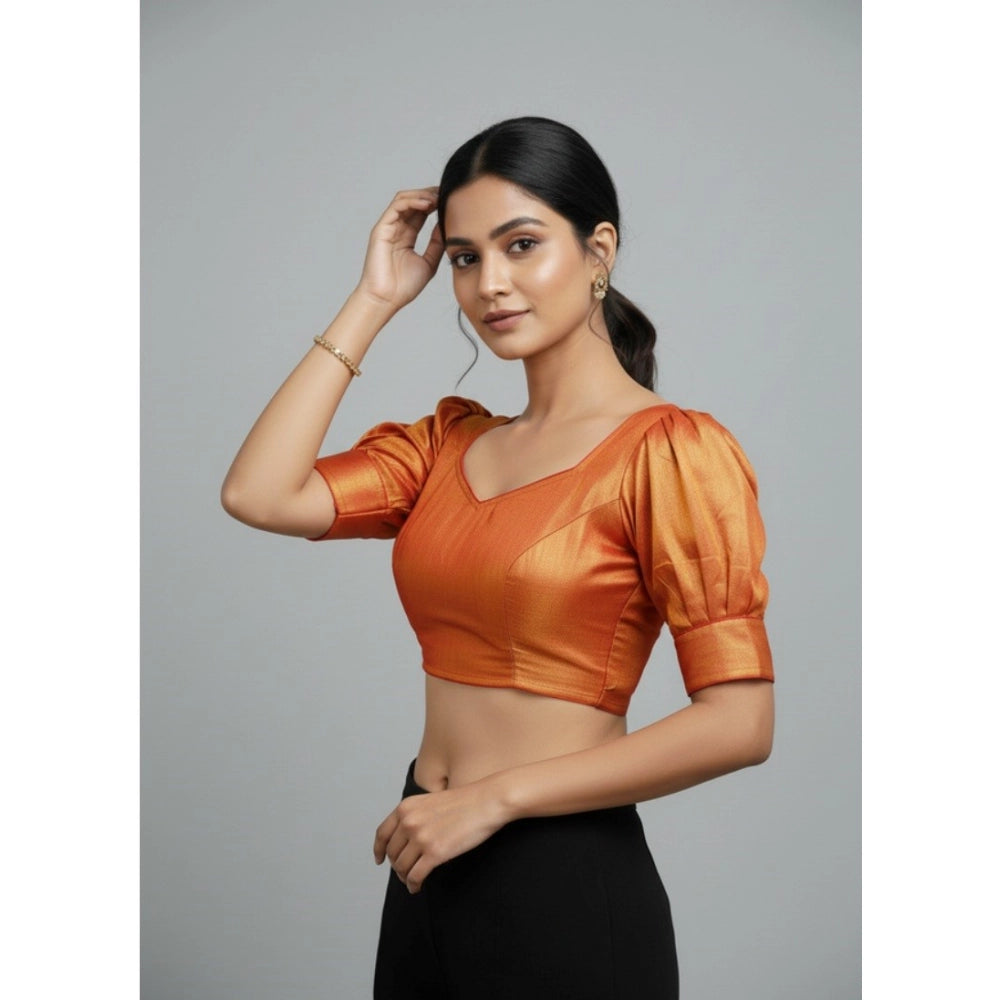 Generic Women's Erode Silk V Neck Padded Blouse (Red, 38 Ready Size (Self-Alterable 36–40)