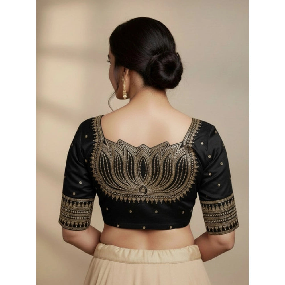 Generic Women's Vichitra Silk V Neck Padded Blouse (Black, 38 Ready Size (Self-Alterable 36–40)