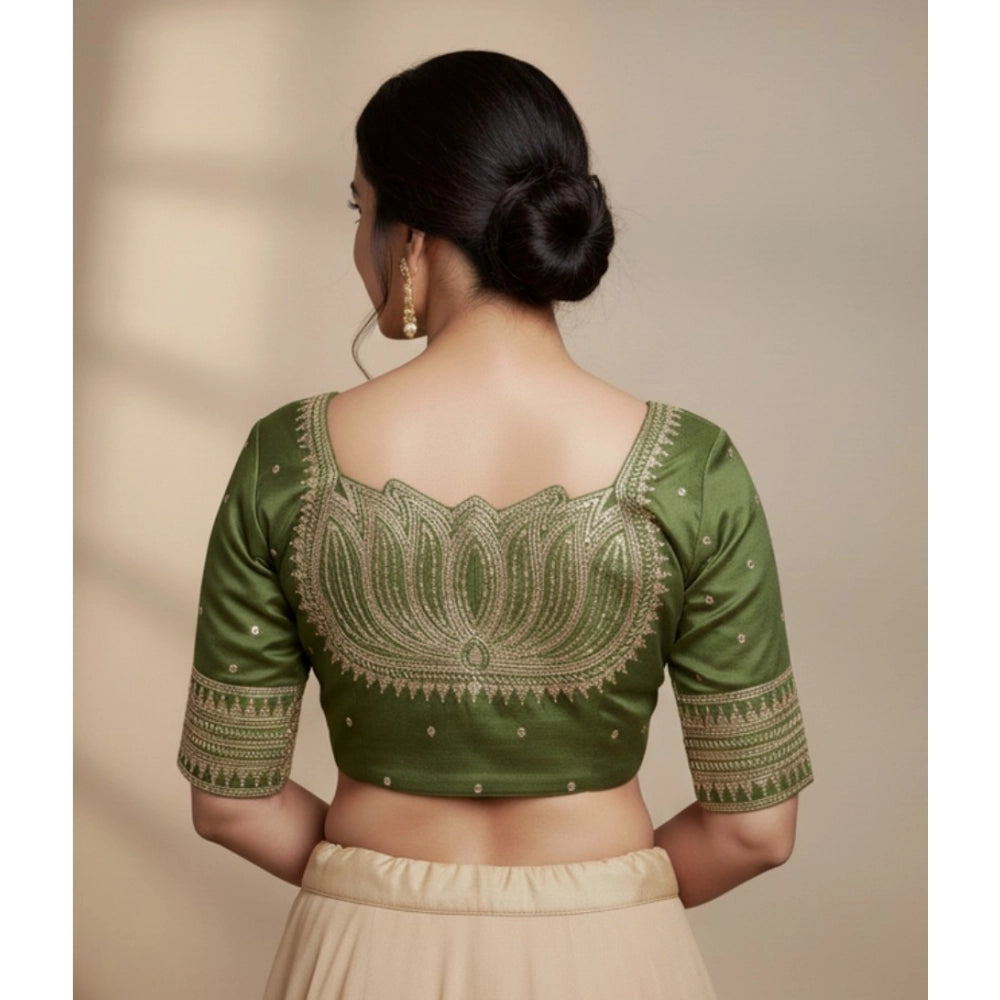 Generic Women's Vichitra Silk V Neck Padded Blouse (Green, 38 Ready Size (Self-Alterable 36–40)