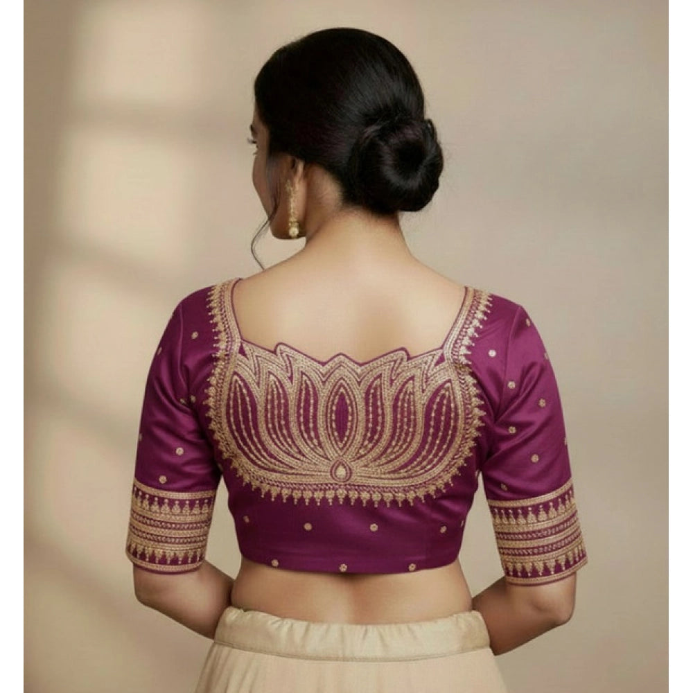 Generic Women's Vichitra Silk V Neck Padded Blouse (Purple, 38 Ready Size (Self-Alterable 36–40)