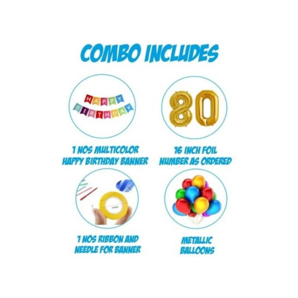 Generic 25Th Happy Birthday Decoration Combo With Multi Color Banner (Golden)