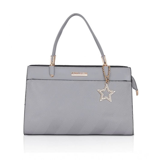 Generic Women's Faux Leather Textured Adjustable Long Belt Handbag (Grey)