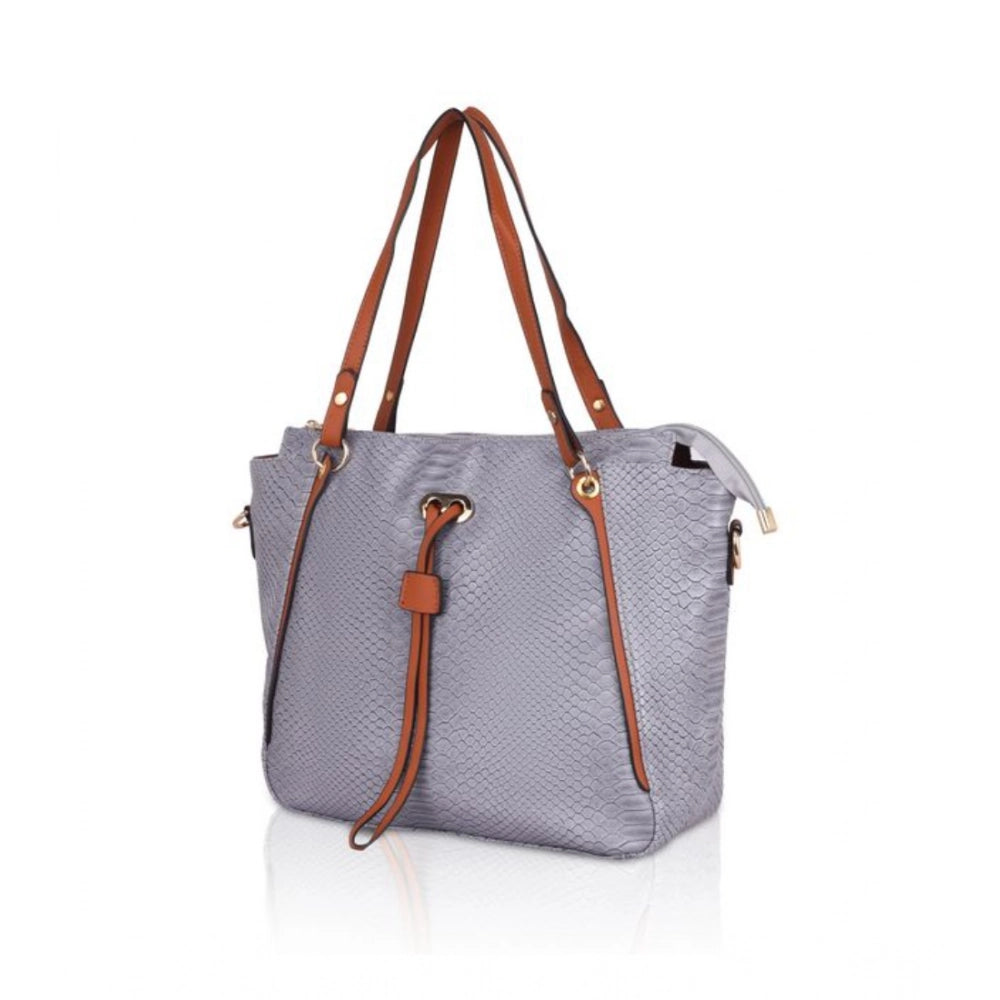 Generic Women's Faux Leather Textured Tote Bag (Grey)
