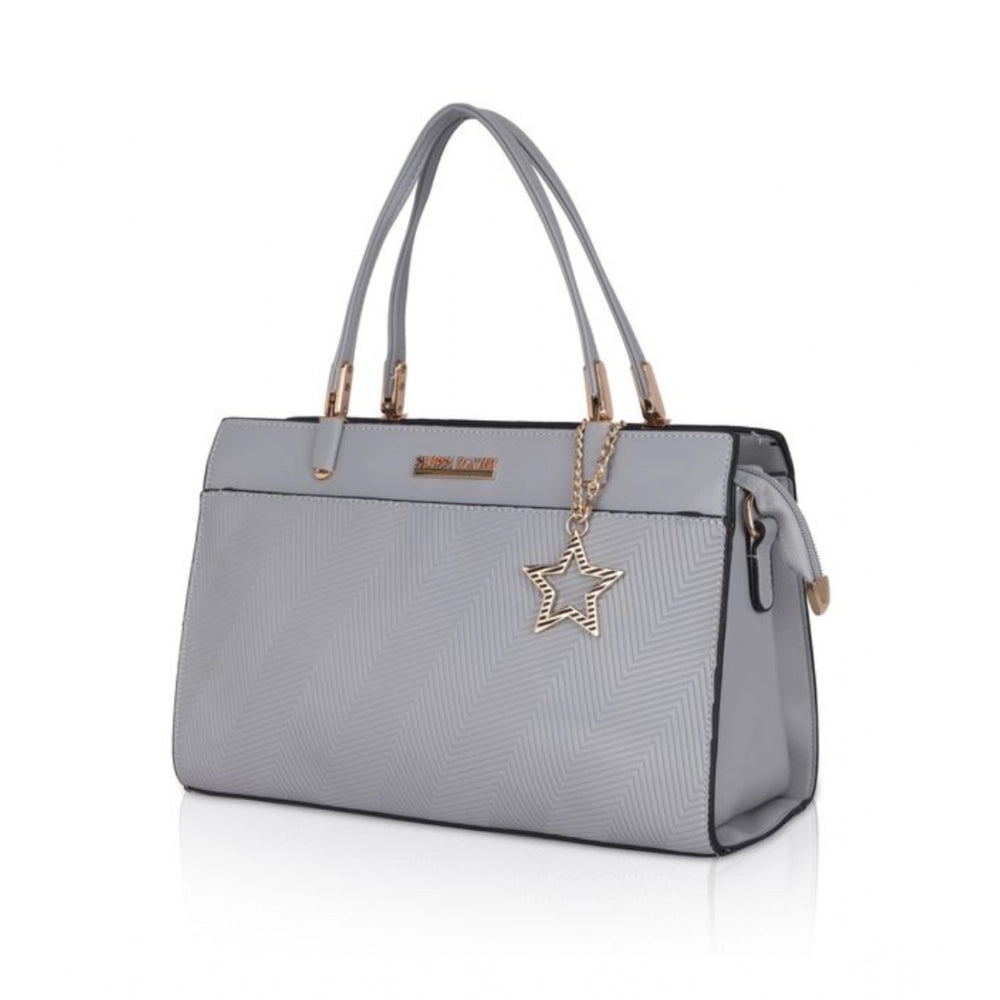 Generic Women's Faux Leather Textured Adjustable Long Belt Handbag (Grey)
