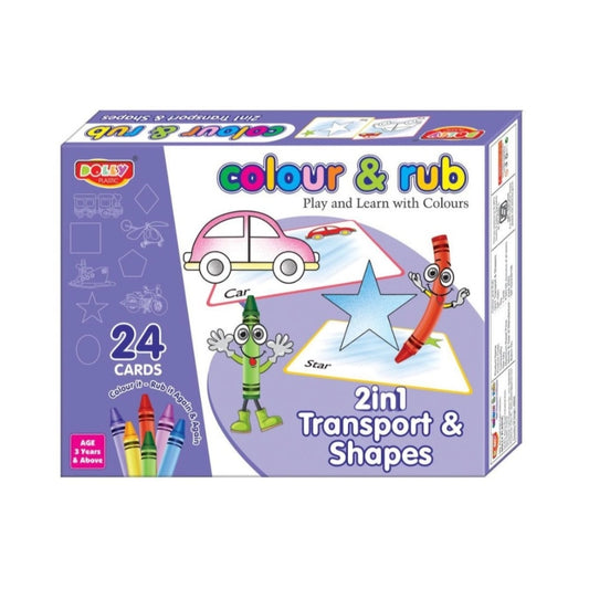 2 in 1 Transport - Shapes Colour And Rub With 24 Cards | Cardboard | Educational Toys | 3+ Years