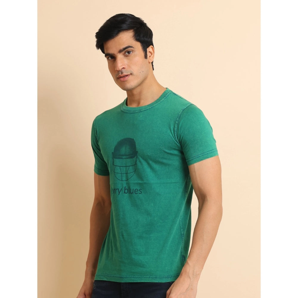 Generic Men's Casual Cotton Printed Round Neck Half Sleeve T-Shirt (Green)