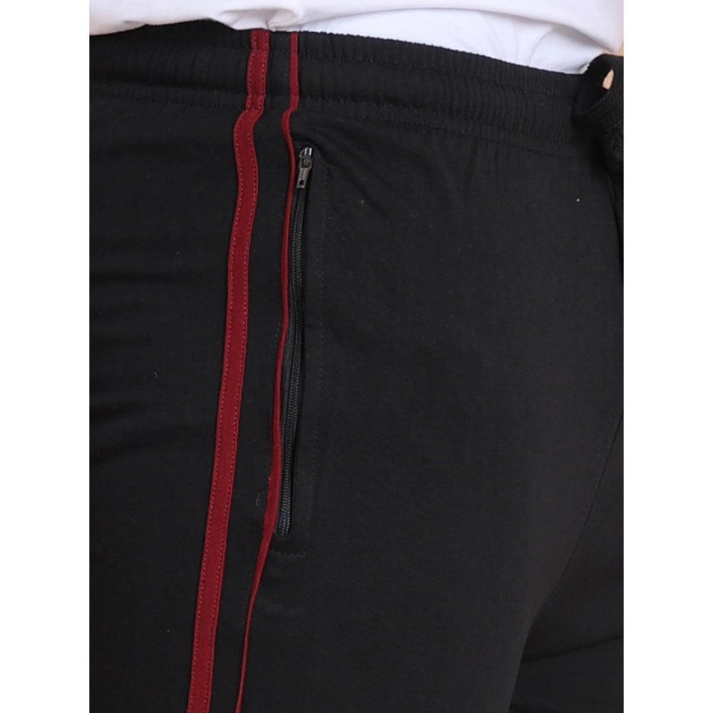 Generic Men's Casual Cotton Striped Full Length Track Pant (Black)