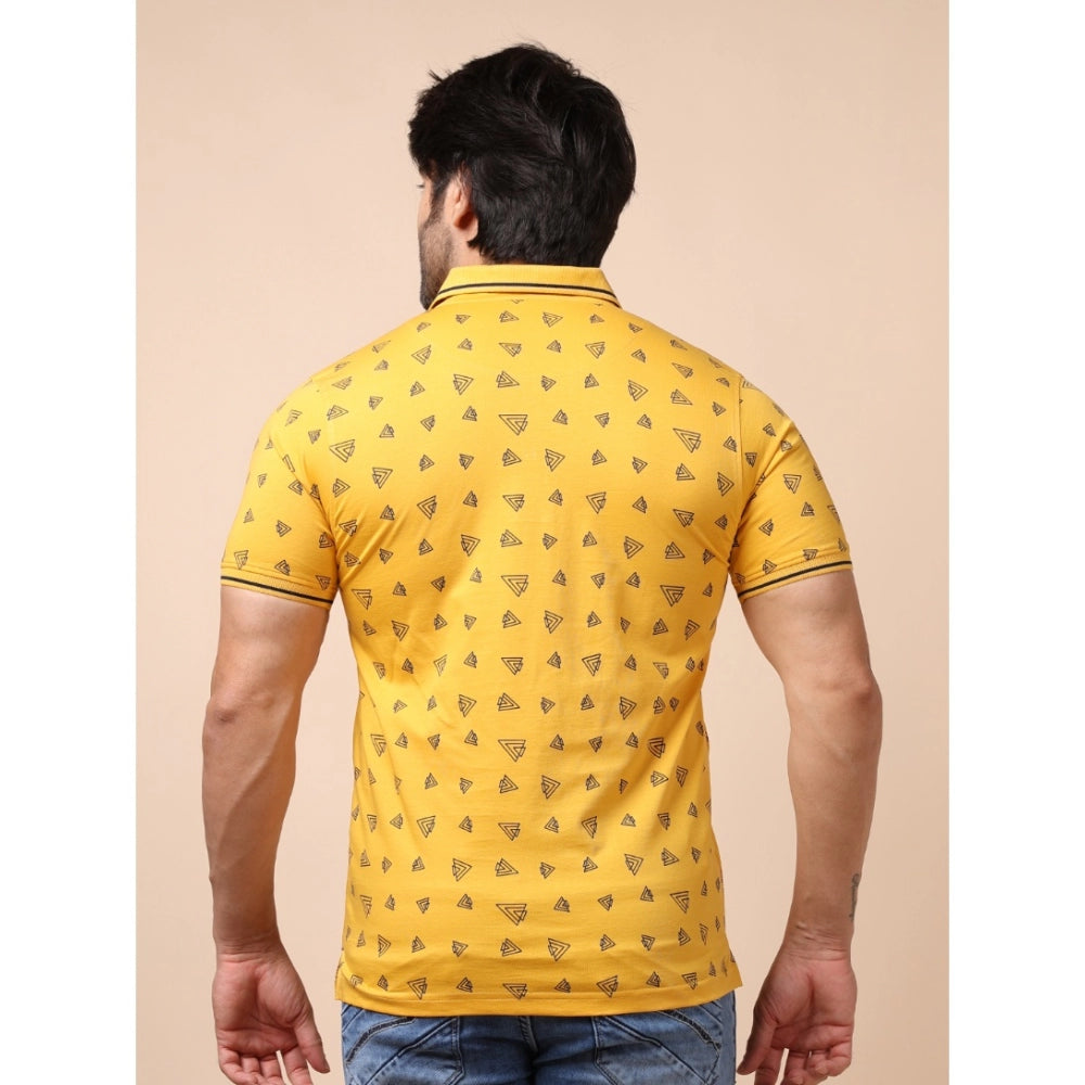 Generic Men's Casual Cotton Printed Polo Neck Half Sleeve T-Shirt (Mustard)