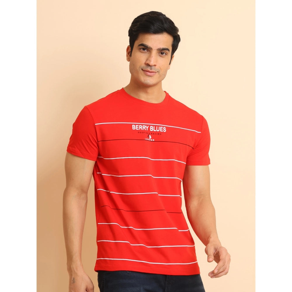 Generic Men's Casual Cotton Printed Round Neck Half Sleeve T-Shirt (Red)