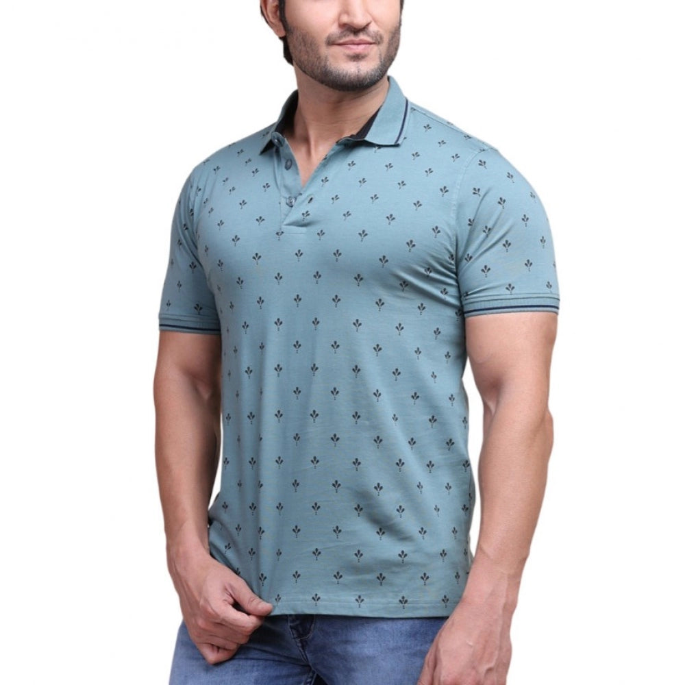 Generic Men's Casual Cotton Printed Polo Neck Half Sleeve T-Shirt (Grey)