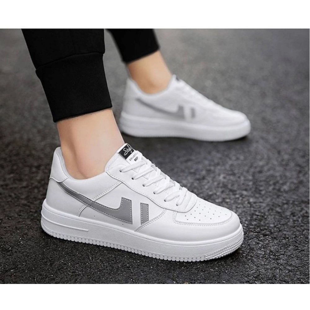 Generic Men's Casual Synthetic Solid Lace-Up Shoes (White)