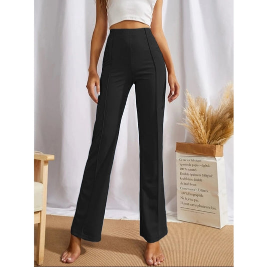 Generic Women's Polyester Solid Regular Fit Pant (Black)