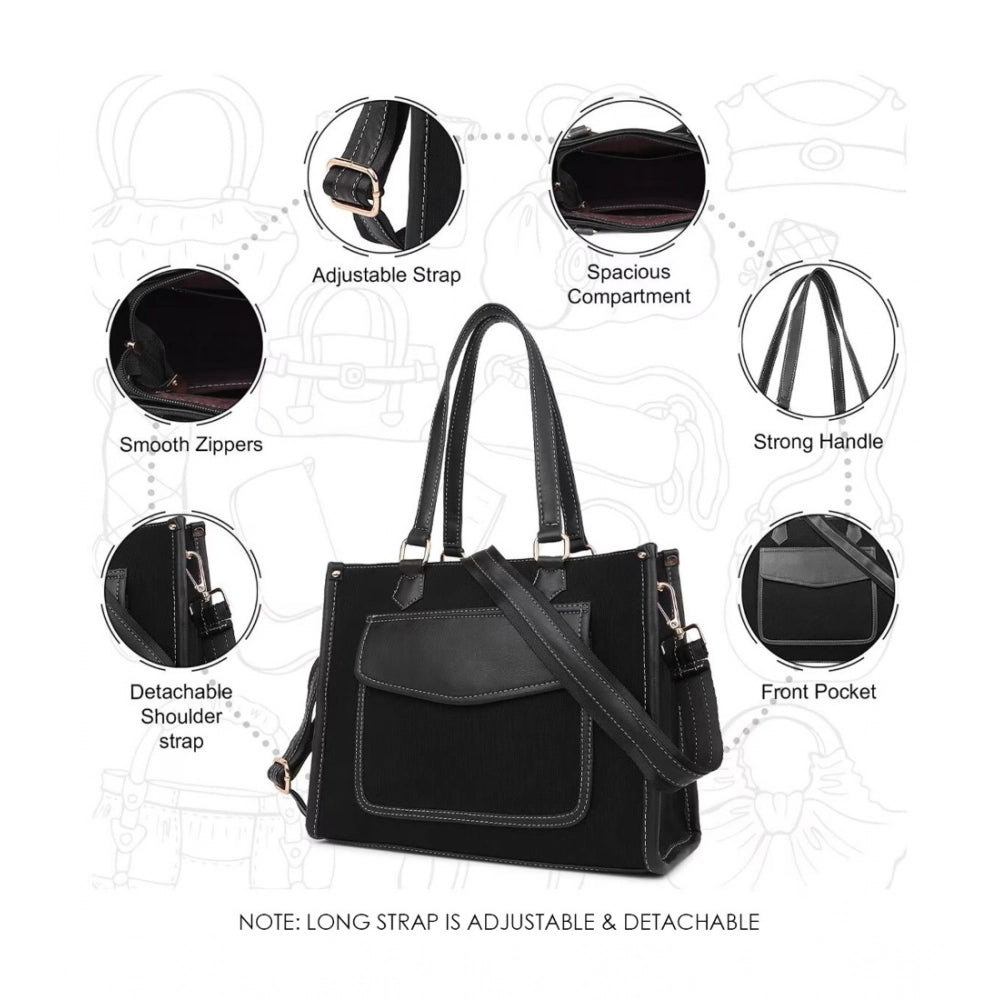 Generic Women's Canvas Medium Top handle Satchel Zipper Handbag (Black)