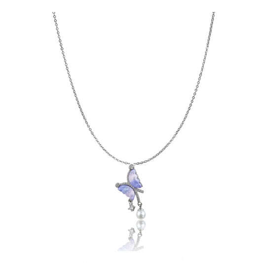 Generic Women's Stainless Steel Butterfly Dailywear Pendent Delicate Chain (Silver Plated)
