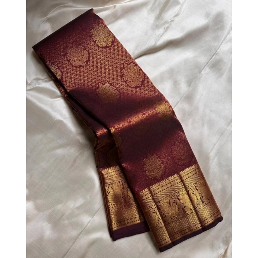 Generic Women's Silk Printed Saree With Unstitched Blouse 5.5Mtr (Maroon)