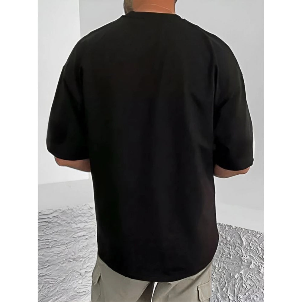 Generic Men's Casual Cotton Blend Printed Round Neck Half Sleeve T-Shirt (Black)