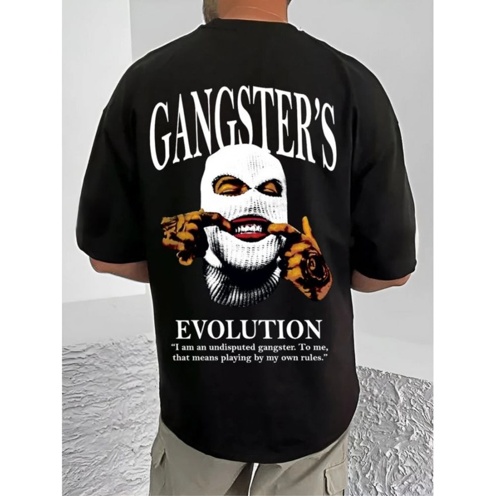 Generic Men's Casual Cotton Blend Printed Round Neck Half Sleeve T-Shirt (Black)